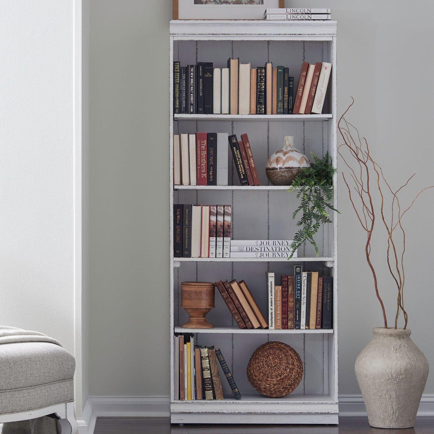Liberty Furniture - Magnolia Manor 72 Inch Bookcase  in Antique White & Weathered Bark - 244-HO3072 veiw 2