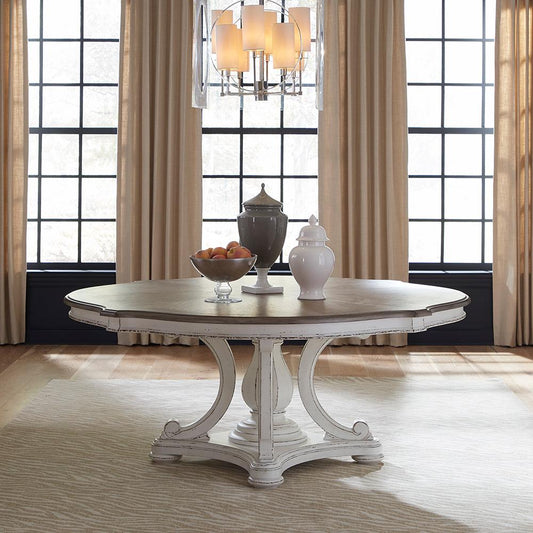 Liberty Furniture - Magnolia Manor 72 Inch Round Pedestal Table in Antique White & Weathered Bark - 244-DR-ROS veiw 1