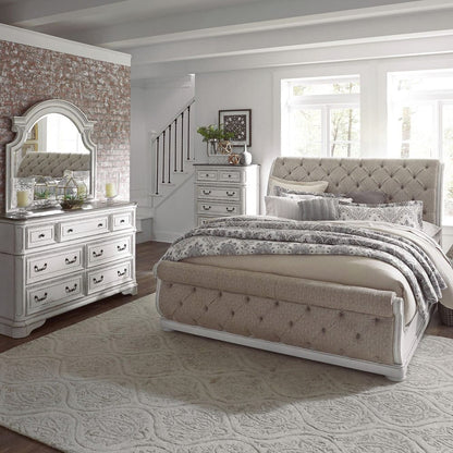 Liberty Furniture - Magnolia Manor - King California Upholstered Sleigh Bed, Dresser & Mirror, Chest in White - 244-BR-CKUSLDMC view 1