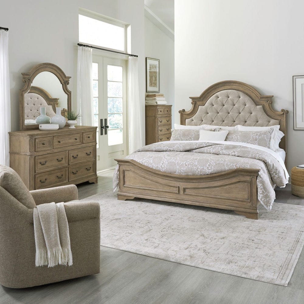 Liberty Furniture - Magnolia Manor - King Uph Bed, Dresser & Mirror, Chest in Brown - 244N-BR-KUBDMC view 1