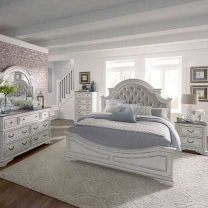 Liberty Furniture - Magnolia Manor - King Uph Bed, Dresser & Mirror, Chest, Night Stand in White - 244-BR-KUBDMCN view 1