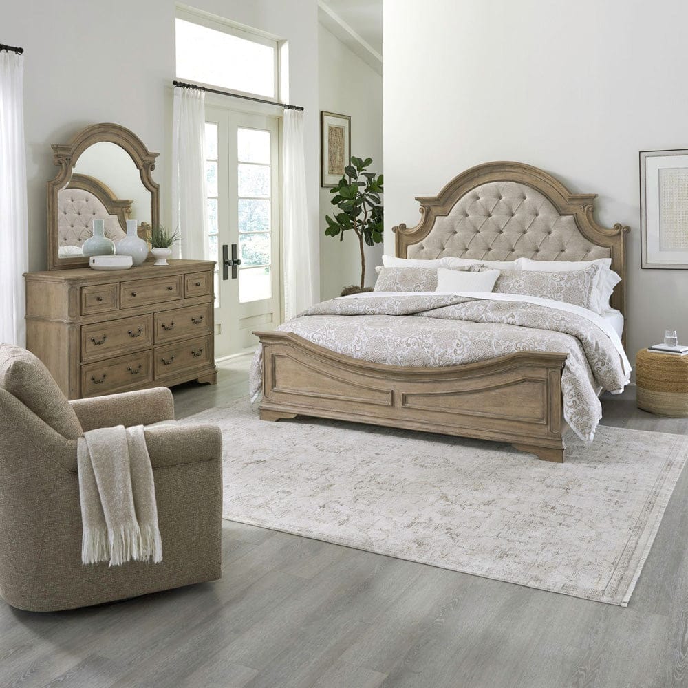 Liberty Furniture - Magnolia Manor - King Uph Bed, Dresser & Mirror in Brown - 244N-BR-KUBDM view 1
