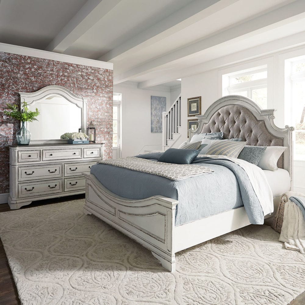 Liberty Furniture - Magnolia Manor - King Uph Bed, Dresser & Mirror in White - 244-BR-KUBDM view 1