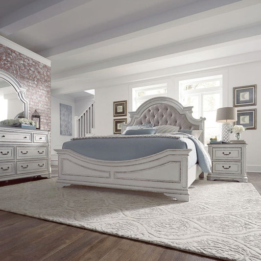 Liberty Furniture - Magnolia Manor - King Uph Bed, Dresser & Mirror, Night Stand in White - 244-BR-KUBDMN view 1