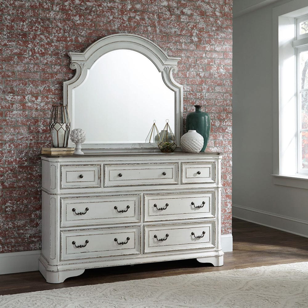 Liberty Furniture - Magnolia Manor - King Uph Sleigh Bed, Dresser & Mirror, Chest, Night Stand in White - 244-BR-KUSLDMCN view 2