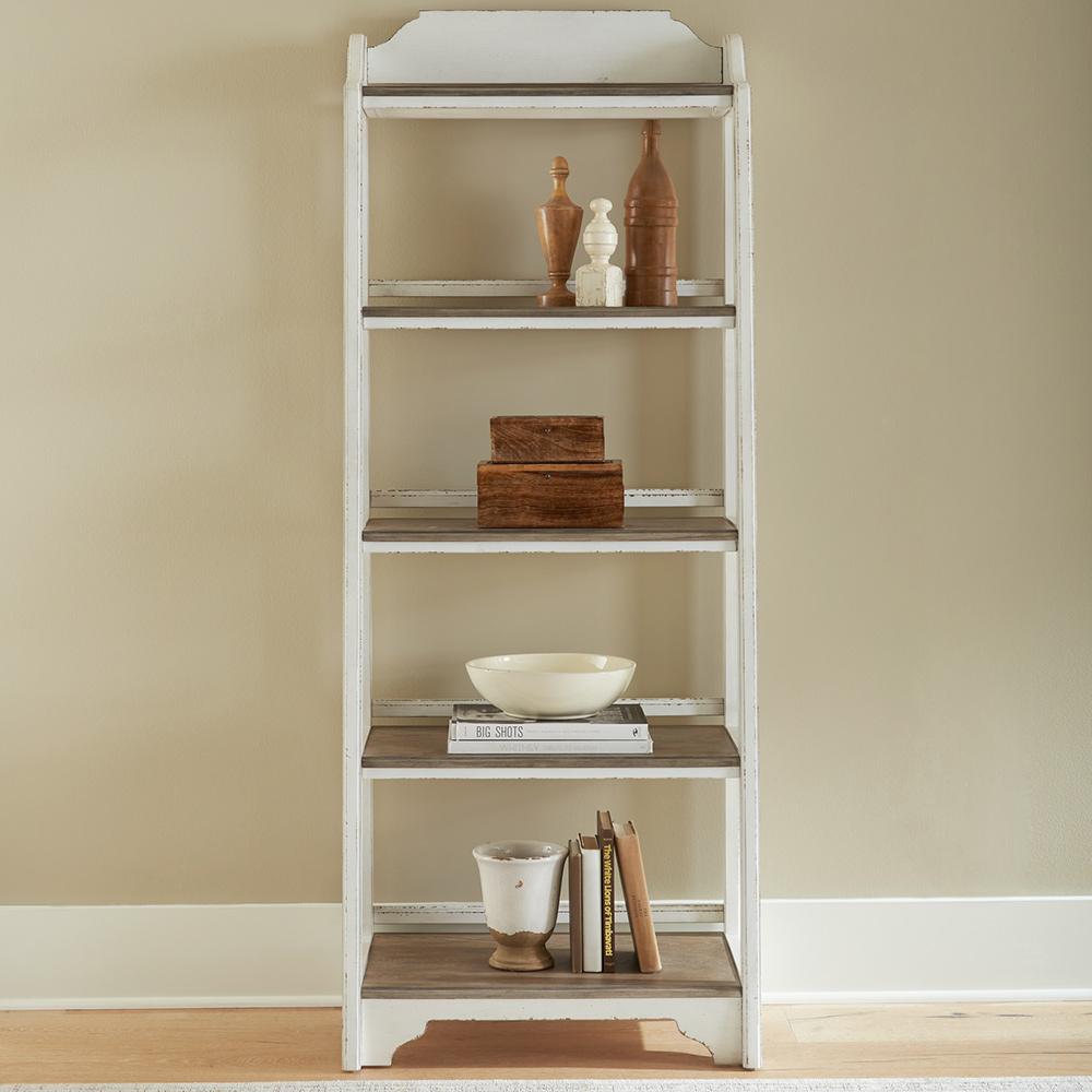 Liberty Furniture - Magnolia Manor Leaning Pier Bookcase in Antique White & Weathered Bark - 244-BK201 veiw 1
