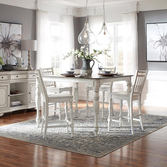 Liberty Furniture - Magnolia Manor Opt 5 Piece Gathering Table Set  in Antique White & Weathered Bark - 244-CD-O5GTS veiw 1
