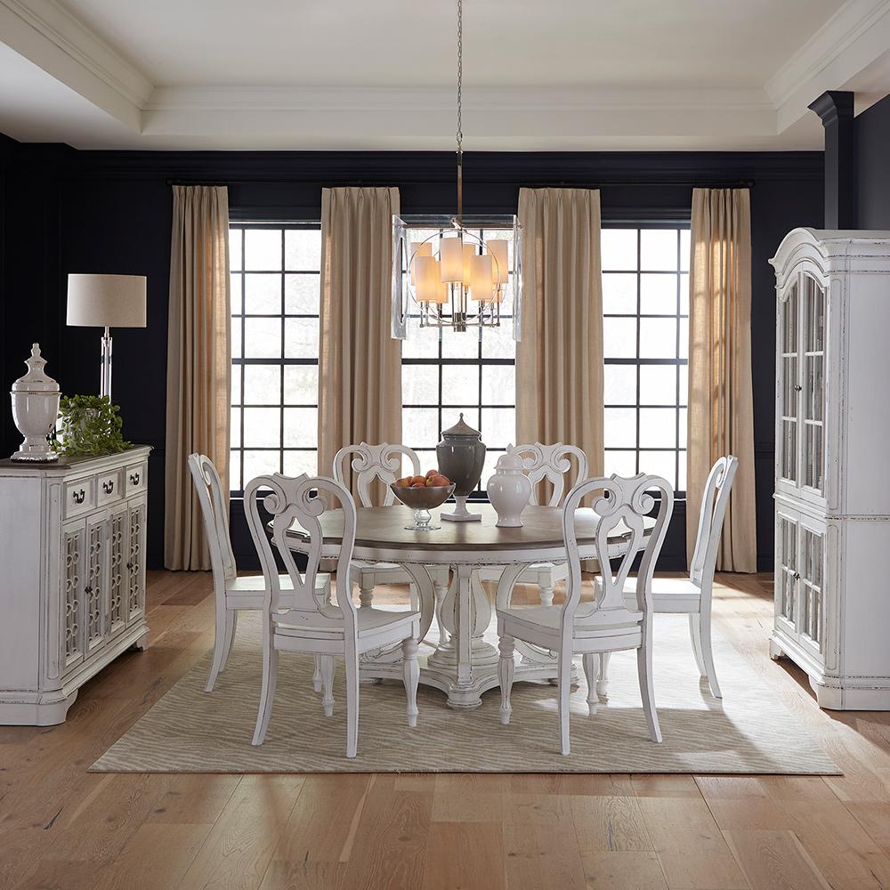 Liberty Furniture - Magnolia Manor Opt 7 Piece Round Ped Table Set  in Antique White & Weathered Bark - 244-DR-O7RPS veiw 1