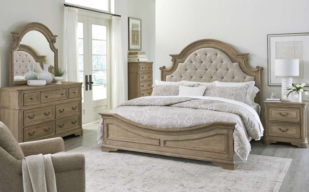 Liberty Furniture - Magnolia Manor Queen Uph Bed, Dresser & Mirror, Chest, Night Stand  - 244N-BR-QUBDMCN veiw 1