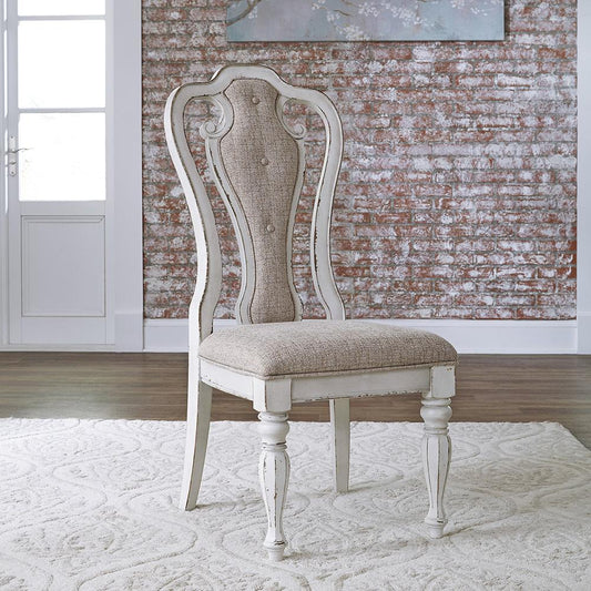 Liberty Furniture - Magnolia Manor Splat Back Uph Side Chair  in Antique White & Weathered Bark - 244-C2501S veiw 1