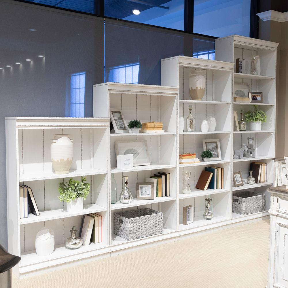 Liberty Furniture - Magnolia Manor Stepped Bookcase Wall  in Antique White & Weathered Bark - 244-HOJ-SBW veiw 1
