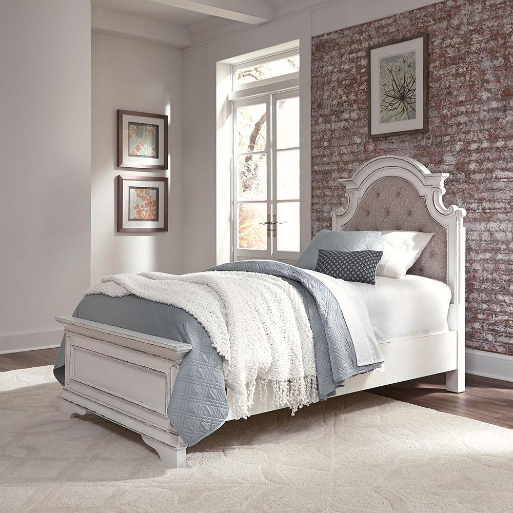 Liberty Furniture - Magnolia Manor Twin Upholstered Bed  in Antique White & Weathered Bark - 244-BR-TUB veiw 3