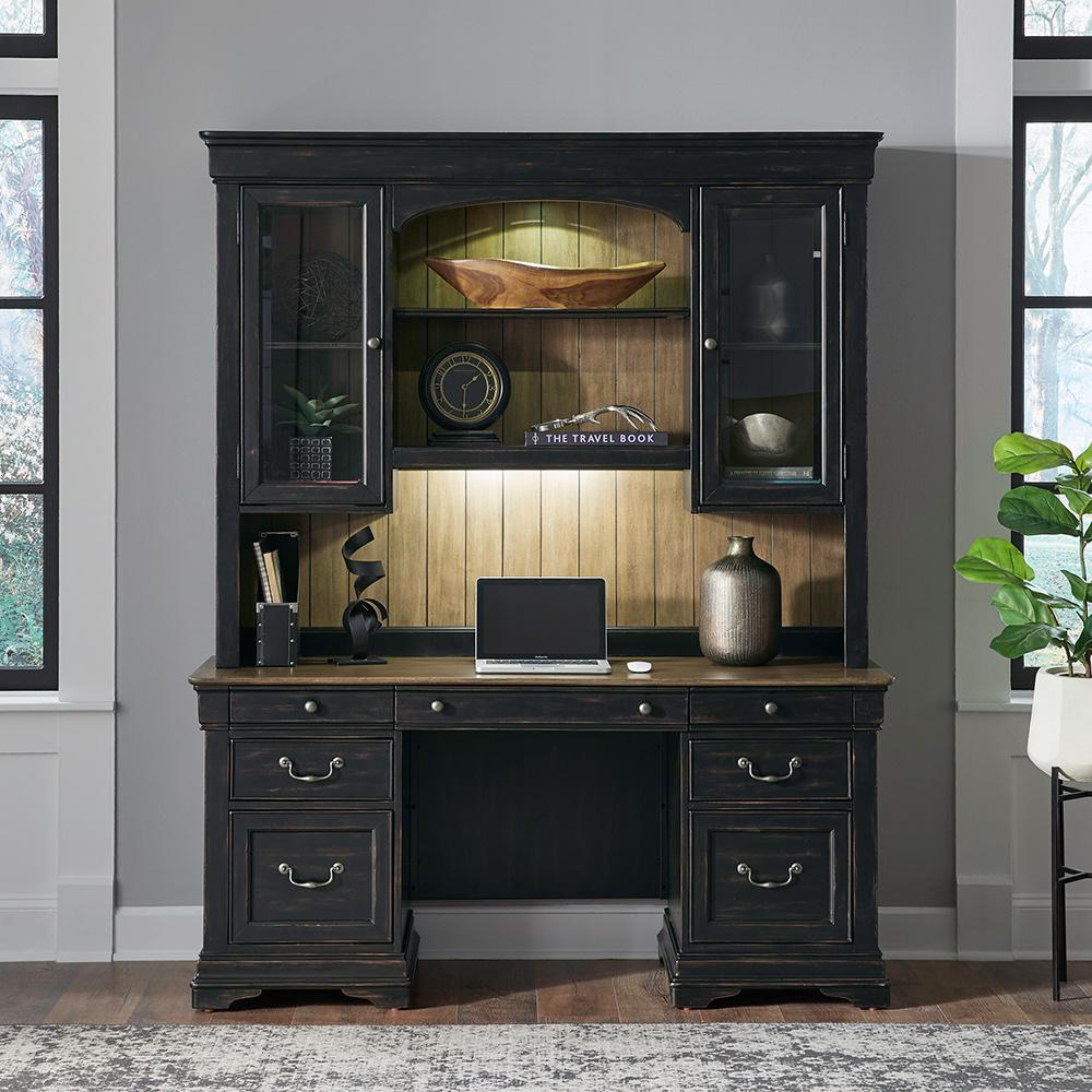 Liberty Furniture - Meritage Credenza & Hutch  in Aged Charcoal w/ Rub Thru & Caramel - 532-HO-CHS veiw 1