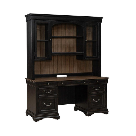 Liberty Furniture - Meritage Credenza & Hutch  in Aged Charcoal w/ Rub Thru & Caramel - 532-HO-CHS veiw 2