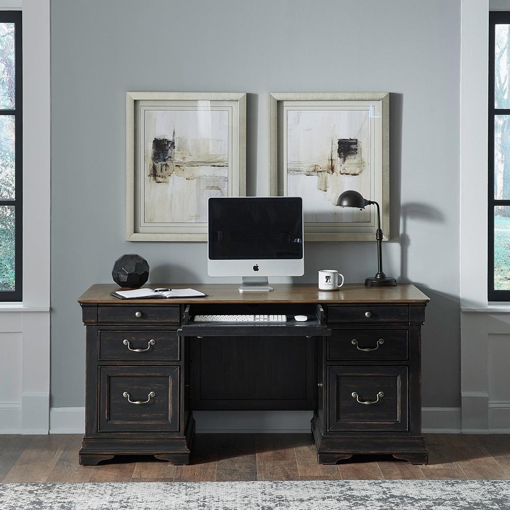Liberty Furniture - Meritage Jr Executive Desk  in Aged Charcoal w/ Rub Thru & Caramel - 532-HO-JED veiw 1