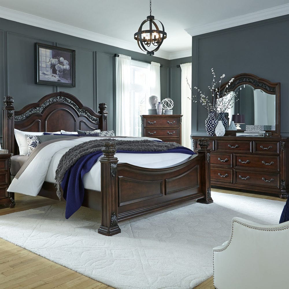Liberty Furniture - Messina Estates - King California Poster Bed, Dresser & Mirror, Chest in Brown - 737-BR-CPSDMC view 1