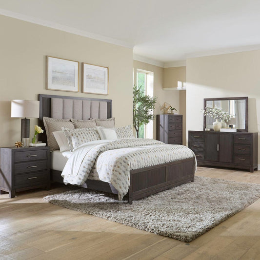 Liberty Furniture - Modern Edge - King Uph Bed, Dresser & Mirror, Chest, Night Stand in Brown - 313-BR-KUBDMCN view 1