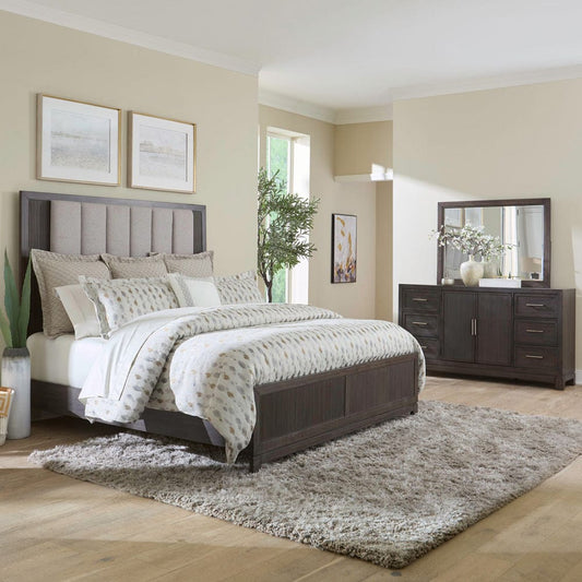 Liberty Furniture - Modern Edge - King Uph Bed, Dresser & Mirror in Brown - 313-BR-KUBDM view 1