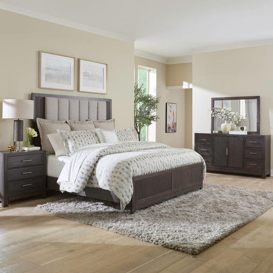 Liberty Furniture - Modern Edge - King Uph Bed, Dresser & Mirror, Night Stand in Brown - 313-BR-KUBDMN view 1