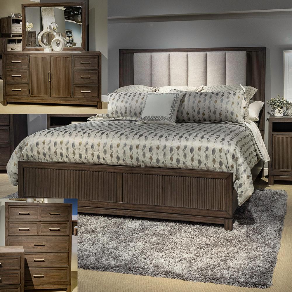 Liberty Furniture - Modern Edge Queen Uph Bed, Dresser & Mirror, Chest  in Caffe - 313-BR-QUBDMC veiw 1