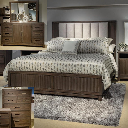 Liberty Furniture - Modern Edge Queen Uph Bed, Dresser & Mirror, Chest  in Caffe - 313-BR-QUBDMC veiw 1