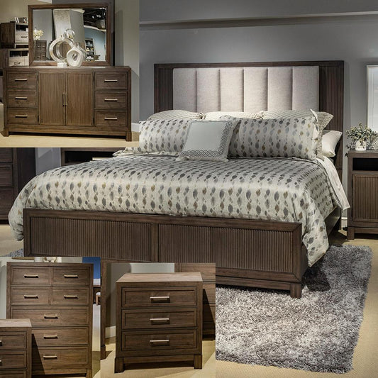 Liberty Furniture - Modern Edge Queen Uph Bed, Dresser & Mirror, Chest, Night Stand  in Caffe - 313-BR-QUBDMCN veiw 1