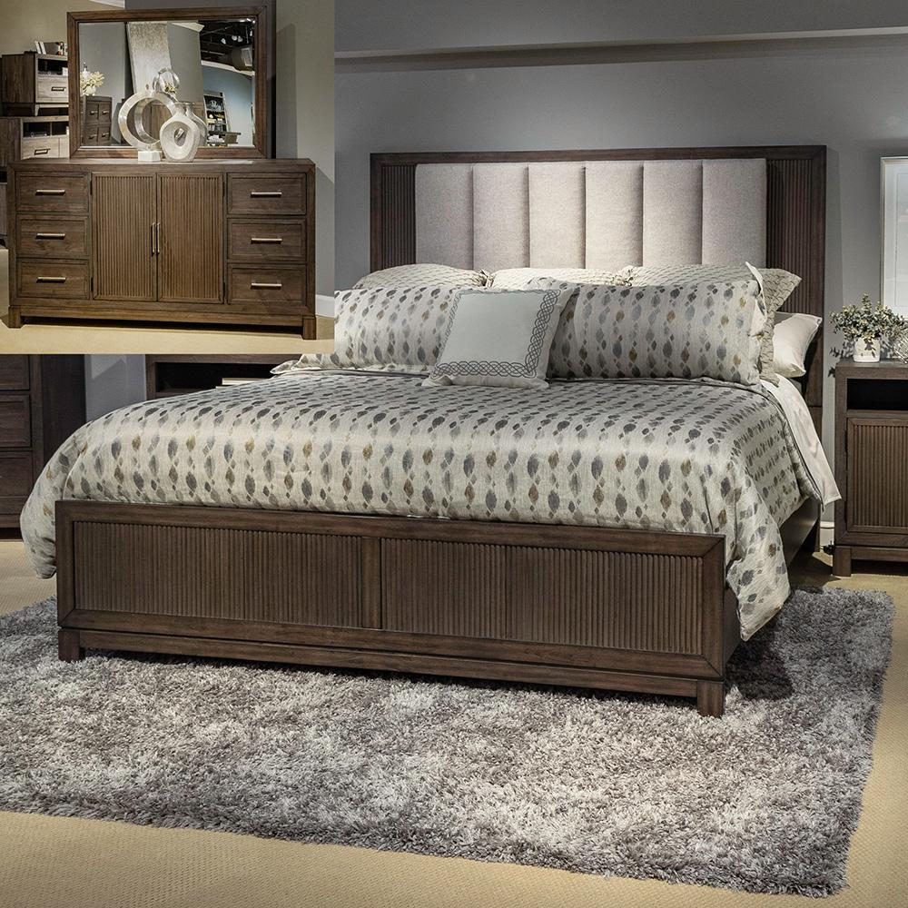 Liberty Furniture - Modern Edge Queen Uph Bed, Dresser & Mirror  in Caffe - 313-BR-QUBDM veiw 1