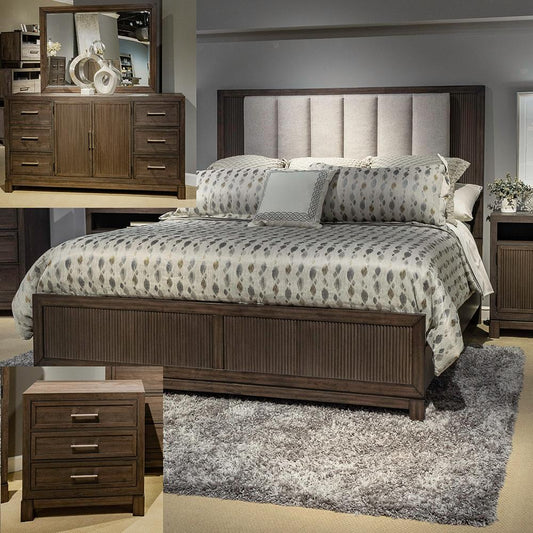 Liberty Furniture - Modern Edge Queen Uph Bed, Dresser & Mirror, Night Stand  in Caffe - 313-BR-QUBDMN veiw 1