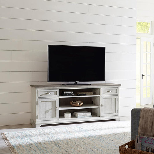 Liberty Furniture - Ocean Isle 72 Inch Entertainment TV Stand in Antique White w/ Weathered Pine - 303W-TV72 veiw 1