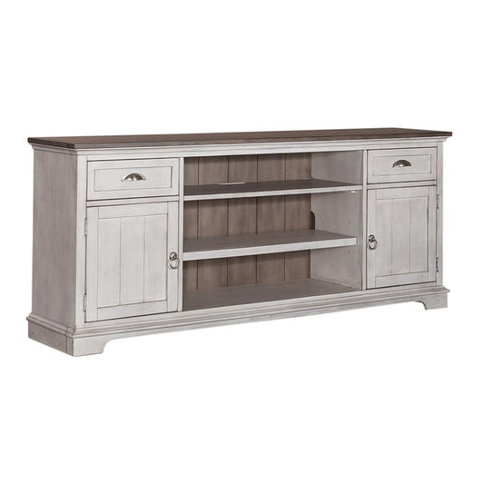 Liberty Furniture - Ocean Isle 72 Inch Entertainment TV Stand in Antique White w/ Weathered Pine - 303W-TV72 veiw 2