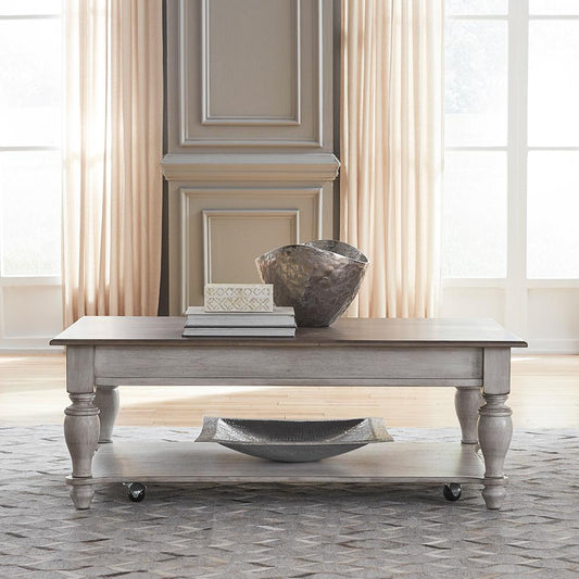 Liberty Furniture - Ocean Isle Rectangular Cocktail Table in Antique White w/ Weathered Pine - 303W-OT1010 veiw 1