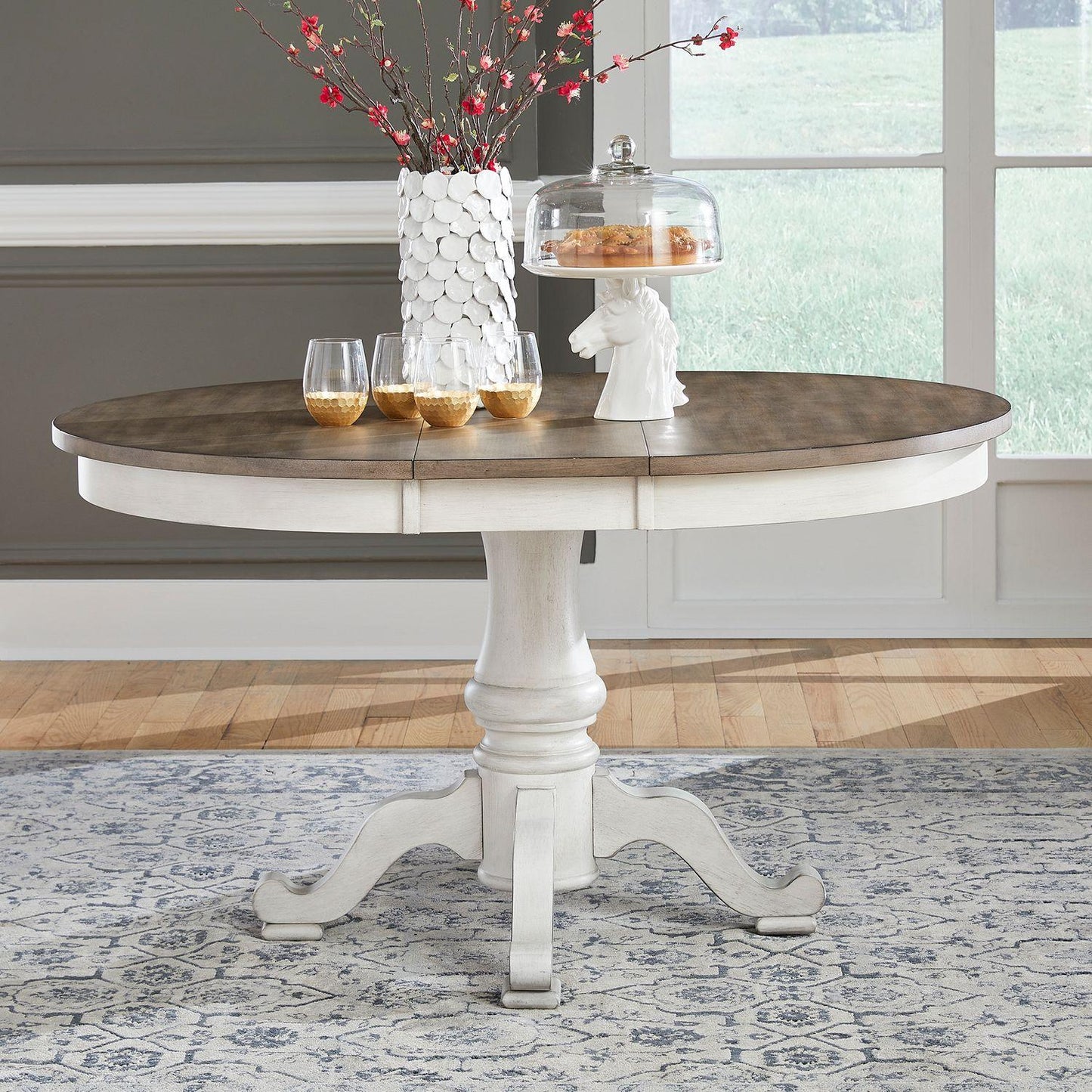Liberty Furniture - Ocean Isle Single Pedestal Table in Antique White w/ Weathered Pine - 303W-CD-PED veiw 1