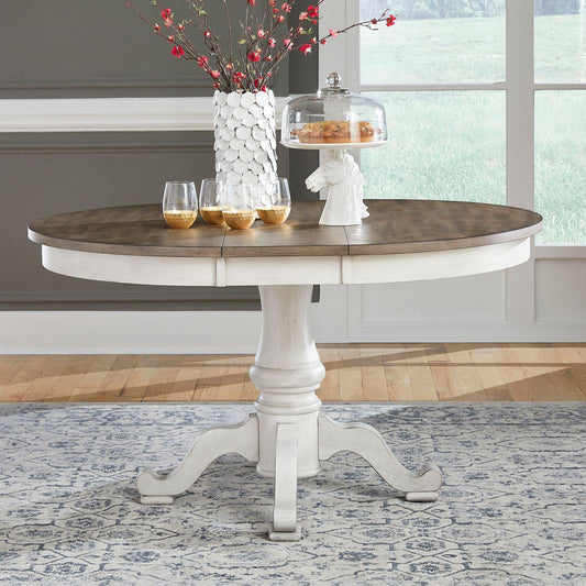 Liberty Furniture - Ocean Isle Single Pedestal Table in Antique White w/ Weathered Pine - 303W-CD-PED veiw 1