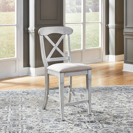 Liberty Furniture - Ocean Isle Uph X Back Counter Chair  in Antique White w/ Weathered Pine - 303W-B300124 veiw 1