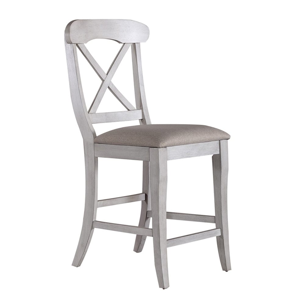 Liberty Furniture - Ocean Isle Uph X Back Counter Chair  in Antique White w/ Weathered Pine - 303W-B300124 veiw 2