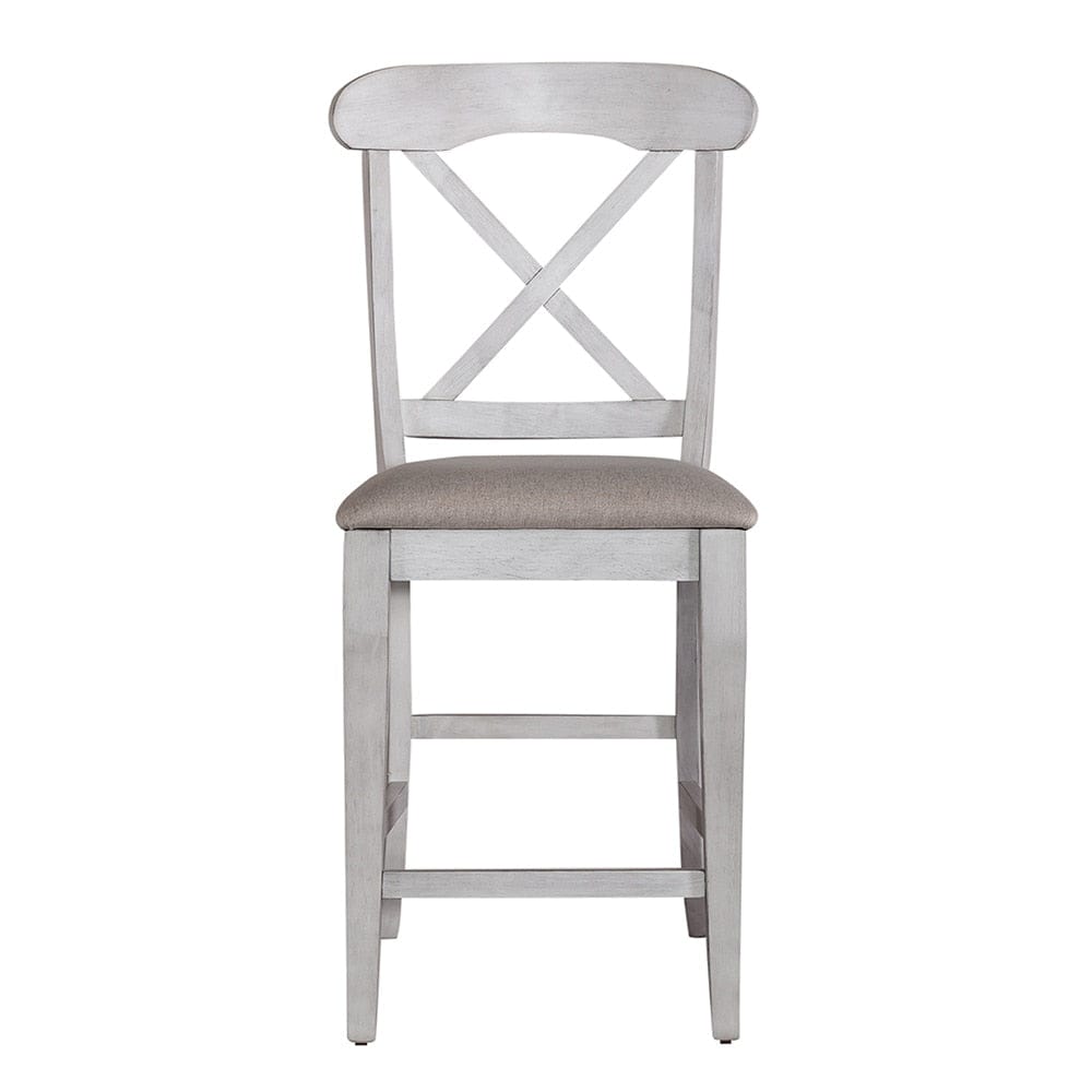 Liberty Furniture - Ocean Isle Uph X Back Counter Chair  in Antique White w/ Weathered Pine - 303W-B300124 veiw 3