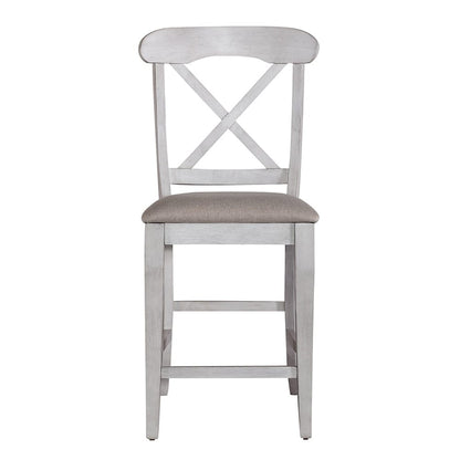 Liberty Furniture - Ocean Isle Uph X Back Counter Chair  in Antique White w/ Weathered Pine - 303W-B300124 veiw 3