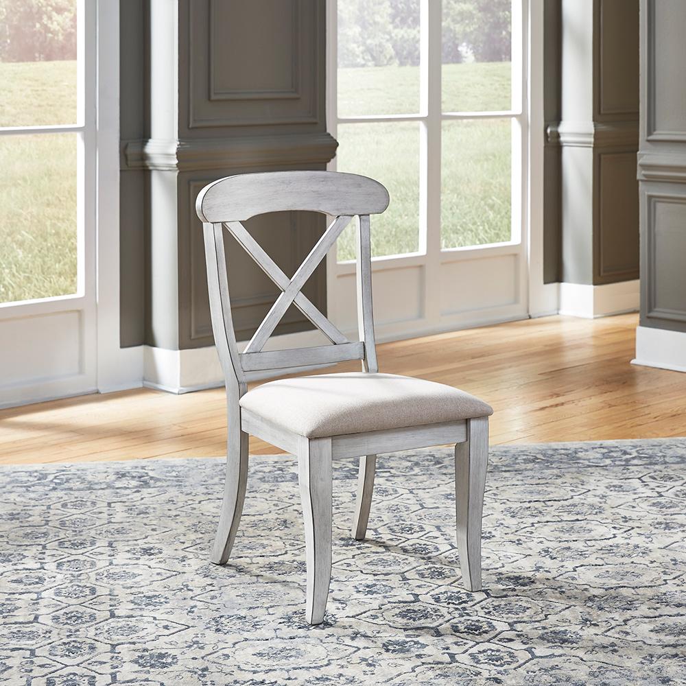 Liberty Furniture - Ocean Isle Uph X Back Side Chair  in Antique White w/ Weathered Pine - 303W-C3001S veiw 1