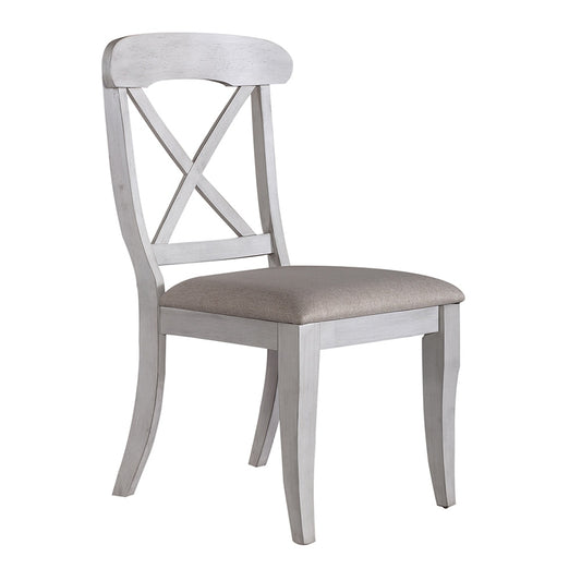 Liberty Furniture - Ocean Isle Uph X Back Side Chair  in Antique White w/ Weathered Pine - 303W-C3001S veiw 2