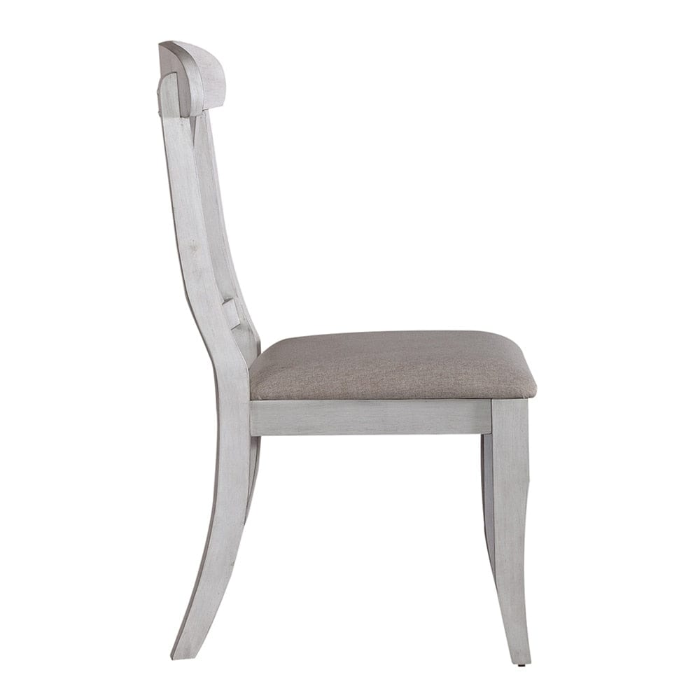 Liberty Furniture - Ocean Isle Uph X Back Side Chair  in Antique White w/ Weathered Pine - 303W-C3001S veiw 4