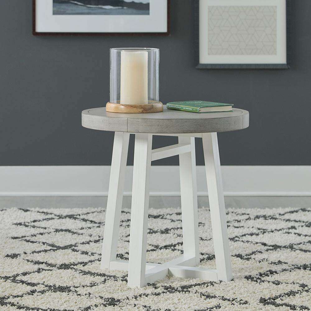Liberty Furniture - Palmetto Heights Round End Table in Shell White & Driftwood - 499-OT1022 veiw 1