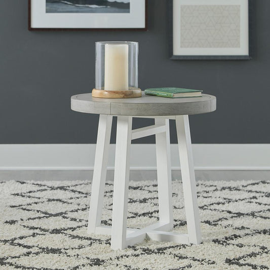 Liberty Furniture - Palmetto Heights Round End Table in Shell White & Driftwood - 499-OT1022 veiw 1