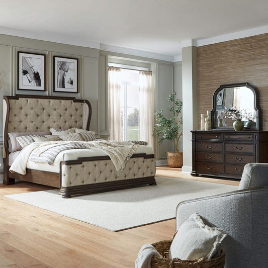 Liberty Furniture - Provence Park - King Shelter Bed, Dresser & Mirror in Brown - 765-BR-KSHDM view 1
