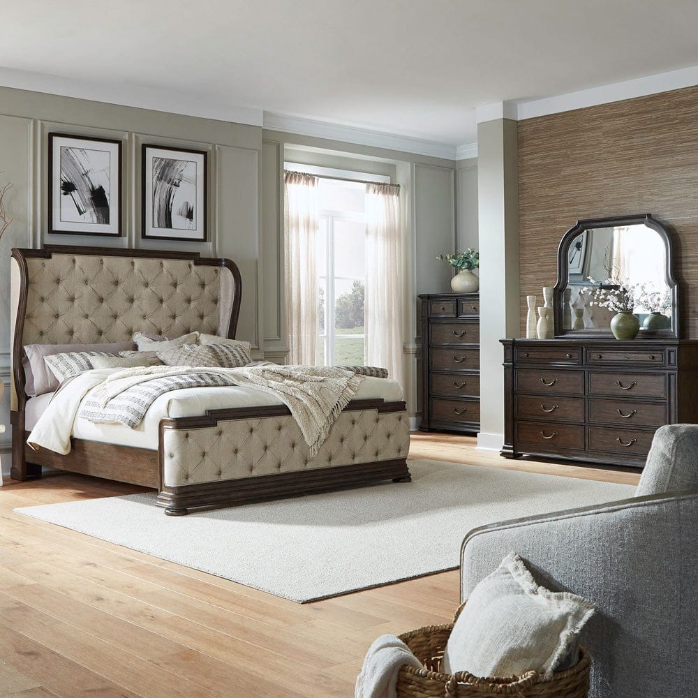 Liberty Furniture - Provence Park - Queen Shelter Bed, Dresser & Mirror, Chest in Brown - 765-BR-QSHDMC view 1