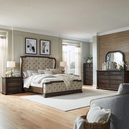 Liberty Furniture - Provence Park - Queen Shelter Bed, Dresser & Mirror, Chest, Night Stand in Brown - 765-BR-QSHDMCN view 1