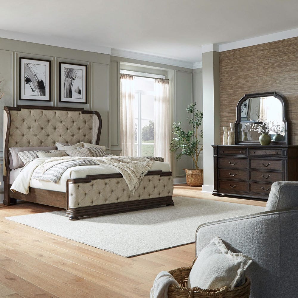 Liberty Furniture - Provence Park - Queen Shelter Bed, Dresser & Mirror in Brown - 765-BR-QSHDM view 1