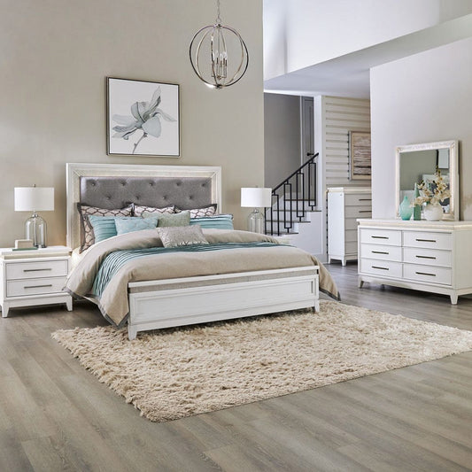 Liberty Furniture - Reflections - Queen Uph Bed, Dresser & Mirror, Chest, Night Stand in White - 781-BR-QUBDMCN view 1