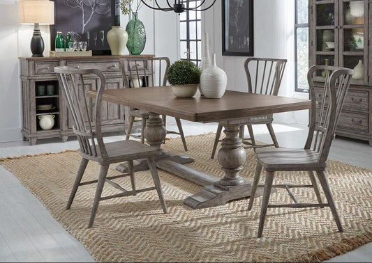 Liberty Furniture - River Place 5 Piece Trestle Table Set  in Riverstone Gray & Tobacco - 237G-DR-5TRS veiw 1