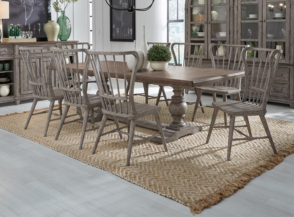 Liberty Furniture - River Place 9 Piece Trestle Table Set  in Riverstone Gray & Tobacco - 237G-DR-9TRS veiw 1
