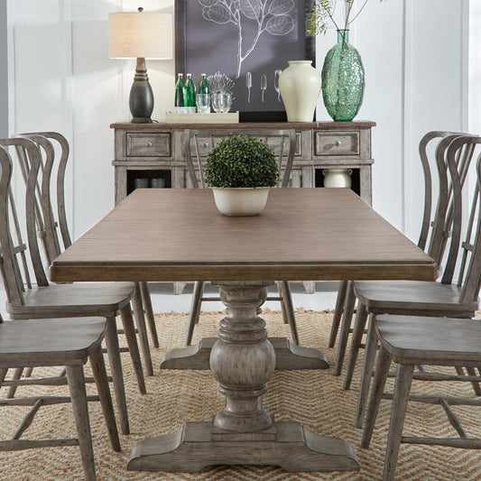 Liberty Furniture - River Place 9 Piece Trestle Table Set  in Riverstone Gray & Tobacco - 237G-DR-9TRS veiw 2